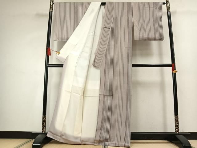 平和屋着物●上質な小紋　縞　正絹　逸品　AABK7874fy