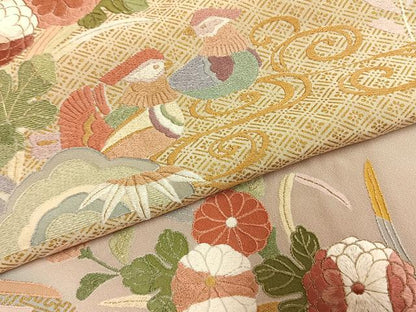 平和屋着物●訪問着　刺繍　花鳥文　暈し染め　金糸　金彩　正絹　逸品　AABK7875fy