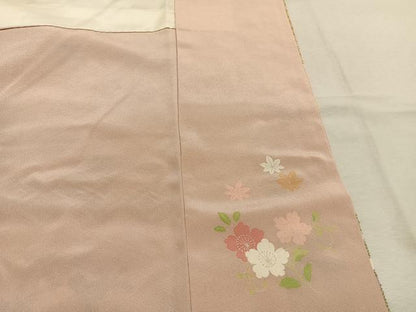 平和屋着物●訪問着　刺繍　花鳥文　暈し染め　金糸　金彩　正絹　逸品　AABK7875fy