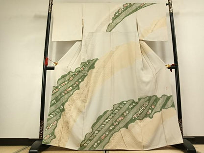 平和屋着物●十日町　名門　滝泰謹製　訪問着　絞り　草花文　金彩　正絹　逸品　AABK7876fy