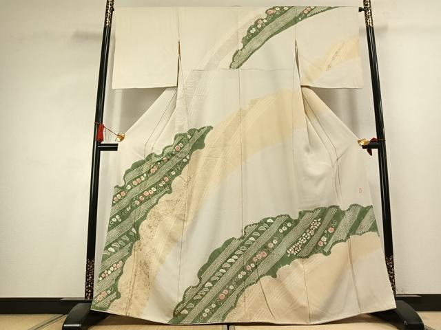 平和屋着物●十日町　名門　滝泰謹製　訪問着　絞り　草花文　金彩　正絹　逸品　AABK7876fy