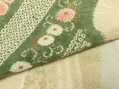 平和屋着物●十日町　名門　滝泰謹製　訪問着　絞り　草花文　金彩　正絹　逸品　AABK7876fy