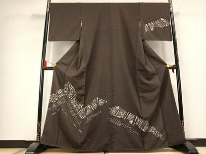 平和屋着物●本塩沢　訪問着　幾何学文様　正絹　逸品　AABK7877fy