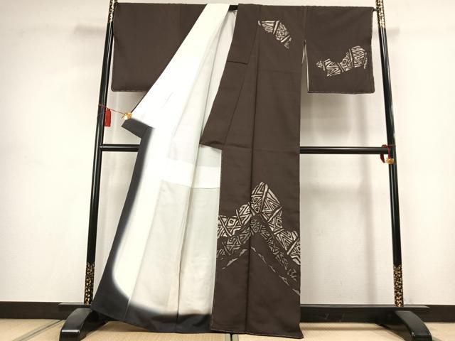平和屋着物●本塩沢　訪問着　幾何学文様　正絹　逸品　AABK7877fy