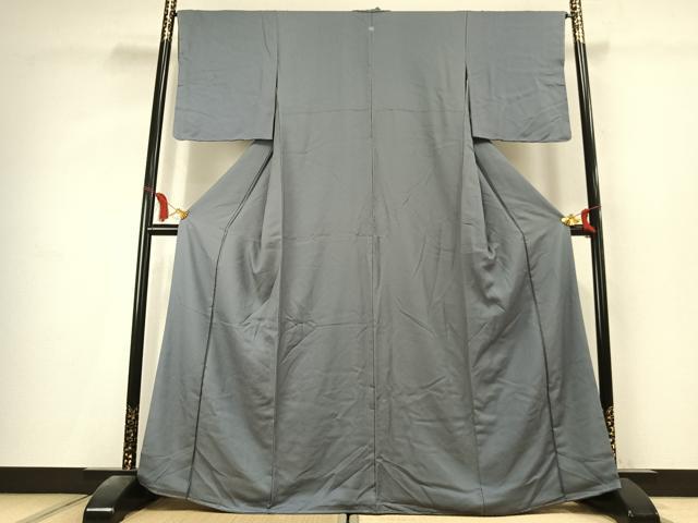 平和屋着物●上質な色無地　霞地紋　灰青色　正絹　逸品　未使用　AABK7879fy