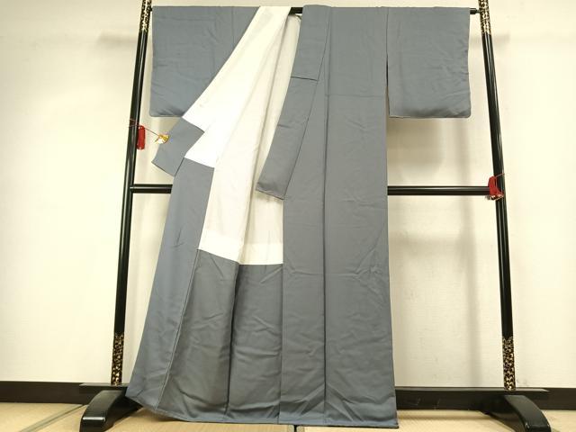 平和屋着物●上質な色無地　霞地紋　灰青色　正絹　逸品　未使用　AABK7879fy