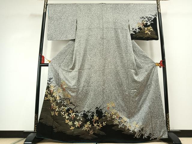 平和屋着物●訪問着　南天文　シルエット　たたき染め　金彩　正絹　逸品　AABK7880fy