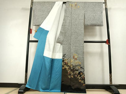 平和屋着物●訪問着　南天文　シルエット　たたき染め　金彩　正絹　逸品　AABK7880fy