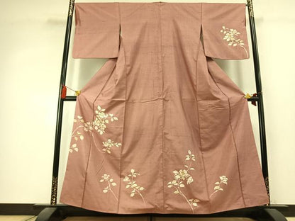 平和屋着物●訪問着　紬地　枝花文　ろうけつ染め　正絹　逸品　AABK7882fy