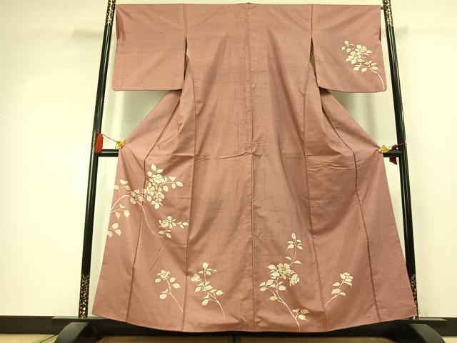 平和屋着物●訪問着　紬地　枝花文　ろうけつ染め　正絹　逸品　AABK7882fy