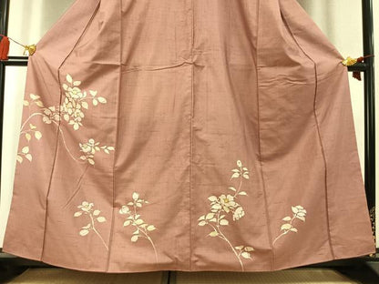 平和屋着物●訪問着　紬地　枝花文　ろうけつ染め　正絹　逸品　AABK7882fy