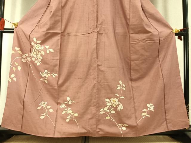 平和屋着物●訪問着　紬地　枝花文　ろうけつ染め　正絹　逸品　AABK7882fy