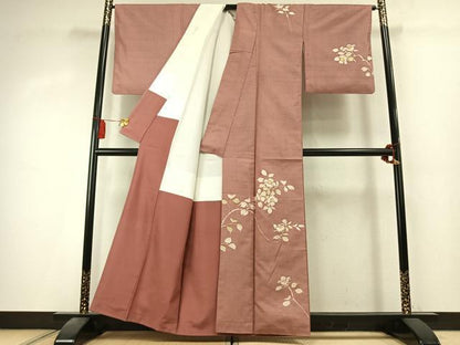平和屋着物●訪問着　紬地　枝花文　ろうけつ染め　正絹　逸品　AABK7882fy