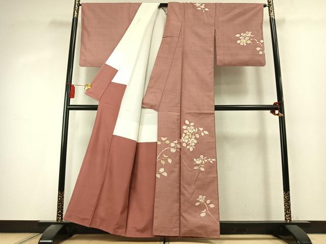 平和屋着物●訪問着　紬地　枝花文　ろうけつ染め　正絹　逸品　AABK7882fy