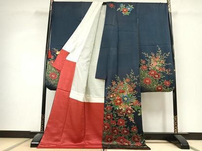 平和屋着物●豪華振袖　駒刺繍　草花文　金彩　正絹　逸品　AABK7884fy