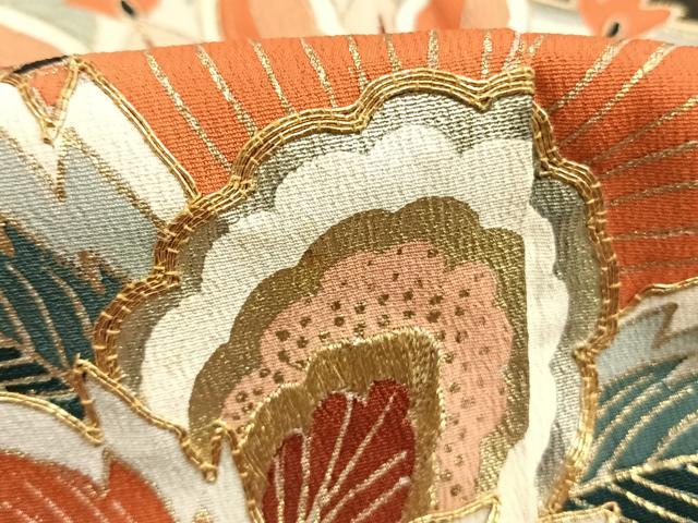 平和屋着物●アンティーク　大正ロマン　黒留袖　駒刺繍　更紗花文　金銀彩　正絹　逸品　AABK7889fy