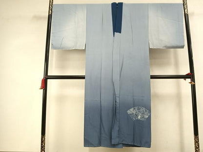 平和屋着物●男性　長襦袢　袷　手描き　鷹　暈し染め　金彩　正絹　逸品　AABK7890fy