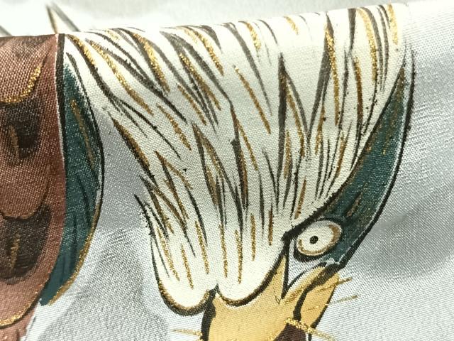 平和屋着物●男性　長襦袢　袷　手描き　鷹　暈し染め　金彩　正絹　逸品　AABK7890fy