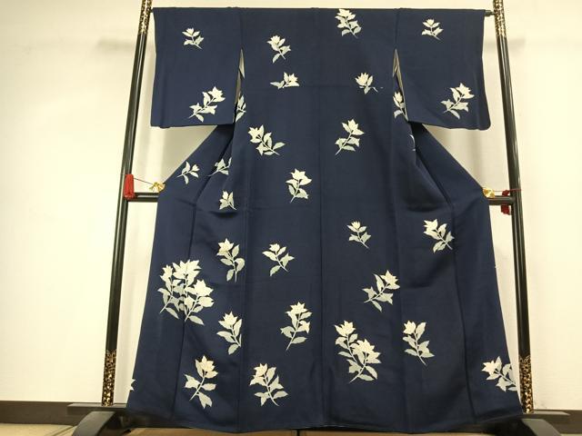 平和屋着物●訪問着　草花文　金彩　鬼しぼ縮緬　正絹　逸品　AABK7892fy