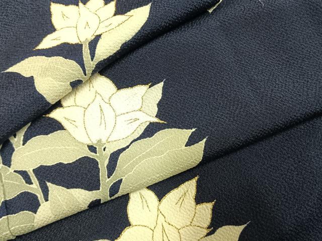 平和屋着物●訪問着　草花文　金彩　鬼しぼ縮緬　正絹　逸品　AABK7892fy