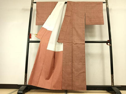 平和屋着物●後藤文夫　紬　色無地　ときがら茶色　正絹　逸品　AABK7894fy