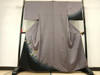 平和屋着物●染色作家　斉藤三才　訪問着　花鳥文　暈し染め　金彩　正絹　逸品　AABK7895fy