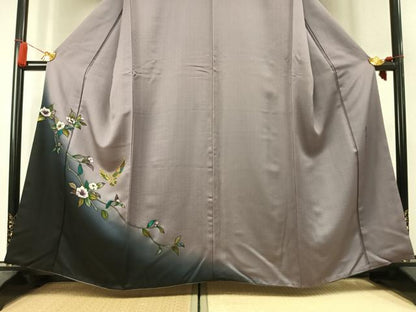 平和屋着物●染色作家　斉藤三才　訪問着　花鳥文　暈し染め　金彩　正絹　逸品　AABK7895fy