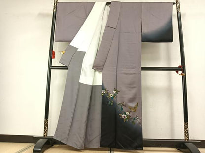 平和屋着物●染色作家　斉藤三才　訪問着　花鳥文　暈し染め　金彩　正絹　逸品　AABK7895fy