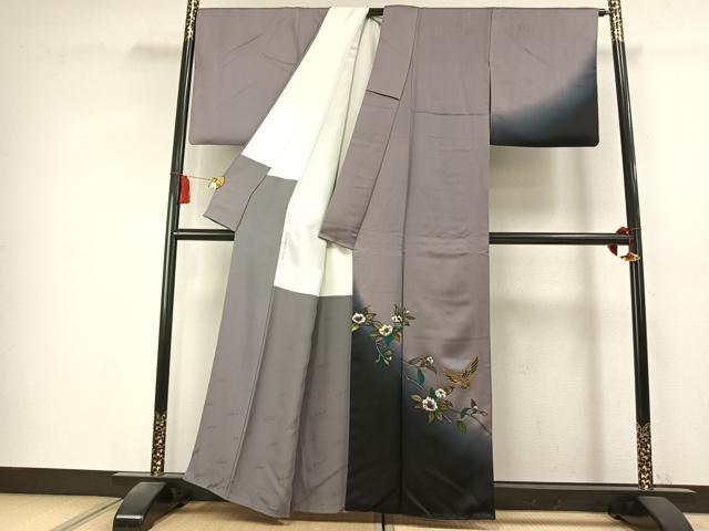 平和屋着物●染色作家　斉藤三才　訪問着　花鳥文　暈し染め　金彩　正絹　逸品　AABK7895fy