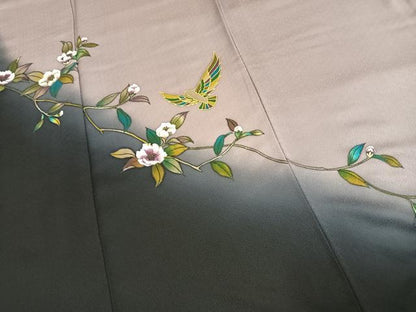 平和屋着物●染色作家　斉藤三才　訪問着　花鳥文　暈し染め　金彩　正絹　逸品　AABK7895fy