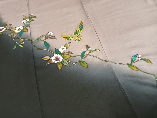 平和屋着物●染色作家　斉藤三才　訪問着　花鳥文　暈し染め　金彩　正絹　逸品　AABK7895fy