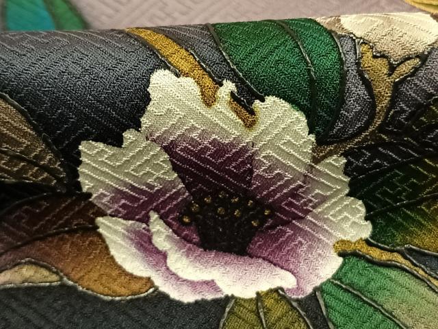 平和屋着物●染色作家　斉藤三才　訪問着　花鳥文　暈し染め　金彩　正絹　逸品　AABK7895fy