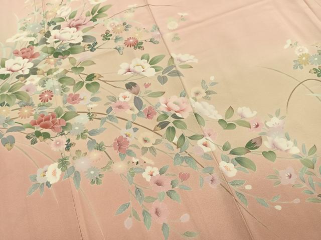 平和屋着物●訪問着　友禅　作家物　良平　枝花文　暈し染め　正絹　逸品　AABK7896fy