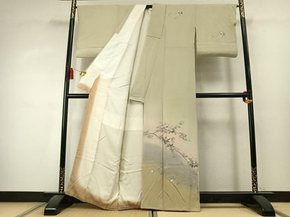 平和屋着物●訪問着　友禅　作家物　枝花文　暈し染め　正絹　逸品　AABK7897fy