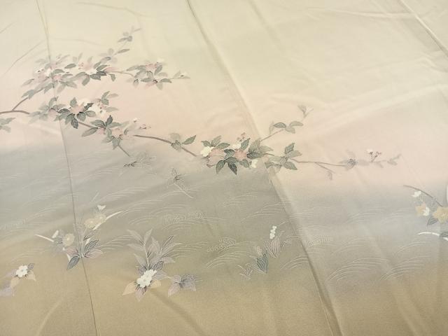 平和屋着物●訪問着　友禅　作家物　枝花文　暈し染め　正絹　逸品　AABK7897fy