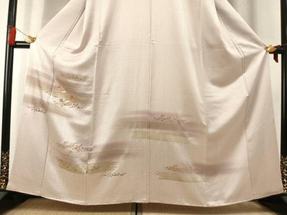 平和屋着物●訪問着　刺繍　舞葉文　暈し染め　金糸　金彩　正絹　逸品　AABK7899fy
