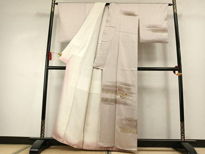 平和屋着物●訪問着　刺繍　舞葉文　暈し染め　金糸　金彩　正絹　逸品　AABK7899fy