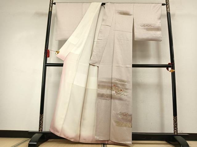 平和屋着物●訪問着　刺繍　舞葉文　暈し染め　金糸　金彩　正絹　逸品　AABK7899fy