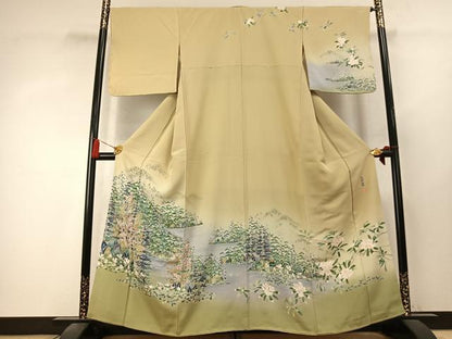 平和屋着物●訪問着　友禅　作家物　草花文　暈し染め　正絹　逸品　未使用　AABK7900fy
