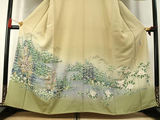 平和屋着物●訪問着　友禅　作家物　草花文　暈し染め　正絹　逸品　未使用　AABK7900fy