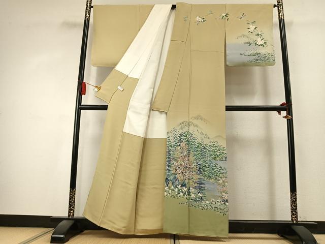 平和屋着物●訪問着　友禅　作家物　草花文　暈し染め　正絹　逸品　未使用　AABK7900fy