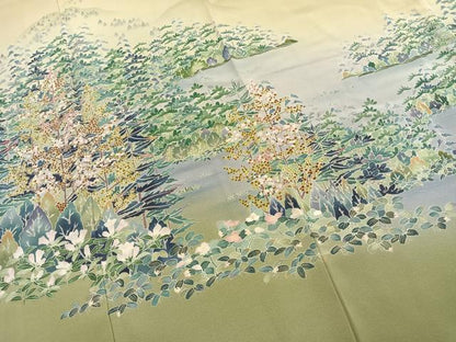 平和屋着物●訪問着　友禅　作家物　草花文　暈し染め　正絹　逸品　未使用　AABK7900fy