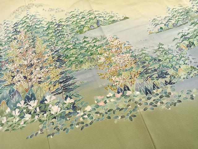 平和屋着物●訪問着　友禅　作家物　草花文　暈し染め　正絹　逸品　未使用　AABK7900fy