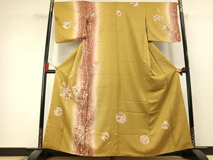 平和屋着物●訪問着　雪輪花文　暈し染め　金銀彩　正絹　逸品　AABK7901fy