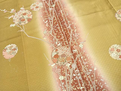 平和屋着物●訪問着　雪輪花文　暈し染め　金銀彩　正絹　逸品　AABK7901fy