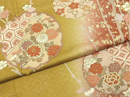 平和屋着物●訪問着　雪輪花文　暈し染め　金銀彩　正絹　逸品　AABK7901fy