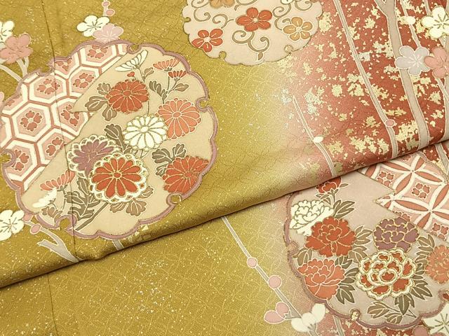 平和屋着物●訪問着　雪輪花文　暈し染め　金銀彩　正絹　逸品　AABK7901fy