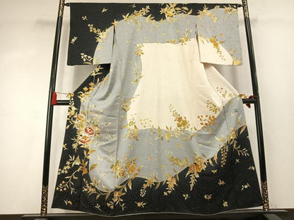 平和屋着物●訪問着　作家物　刺繍　草花文　金彩　正絹　逸品　AABK7902fy