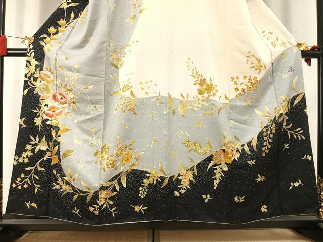 平和屋着物●訪問着　作家物　刺繍　草花文　金彩　正絹　逸品　AABK7902fy