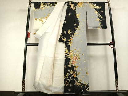 平和屋着物●訪問着　作家物　刺繍　草花文　金彩　正絹　逸品　AABK7902fy